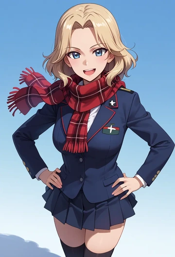 girls_und_panzer,katyusha_(girls_und_panzer),winter,student uniform,plaid skirt  - AI generated anime art