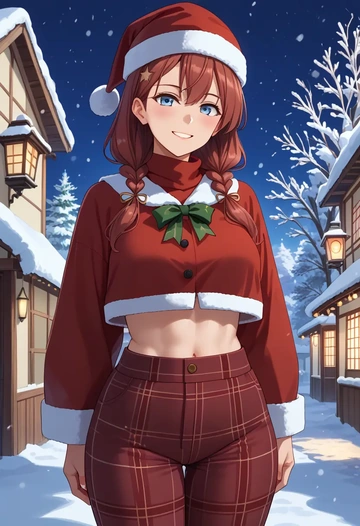 kantai_collection,kawakaze_(kancolle),Christmas,plaid trousers  - AI generated anime art