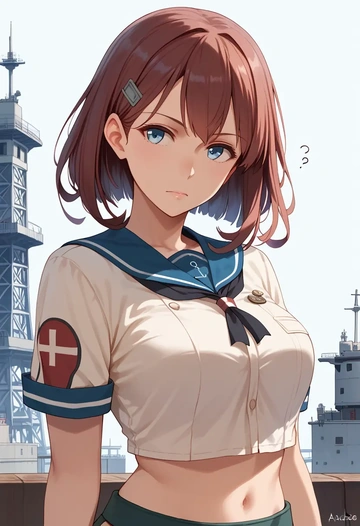 kantai_collection,kawakaze_(kancolle),crop top,athletic shorts  - AI generated anime art