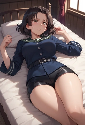 girls_und_panzer,kawashima_momo,leather,shorts  - AI generated anime art