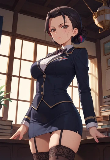 girls_und_panzer,kawashima_momo,secretary, stockings  - AI generated anime art