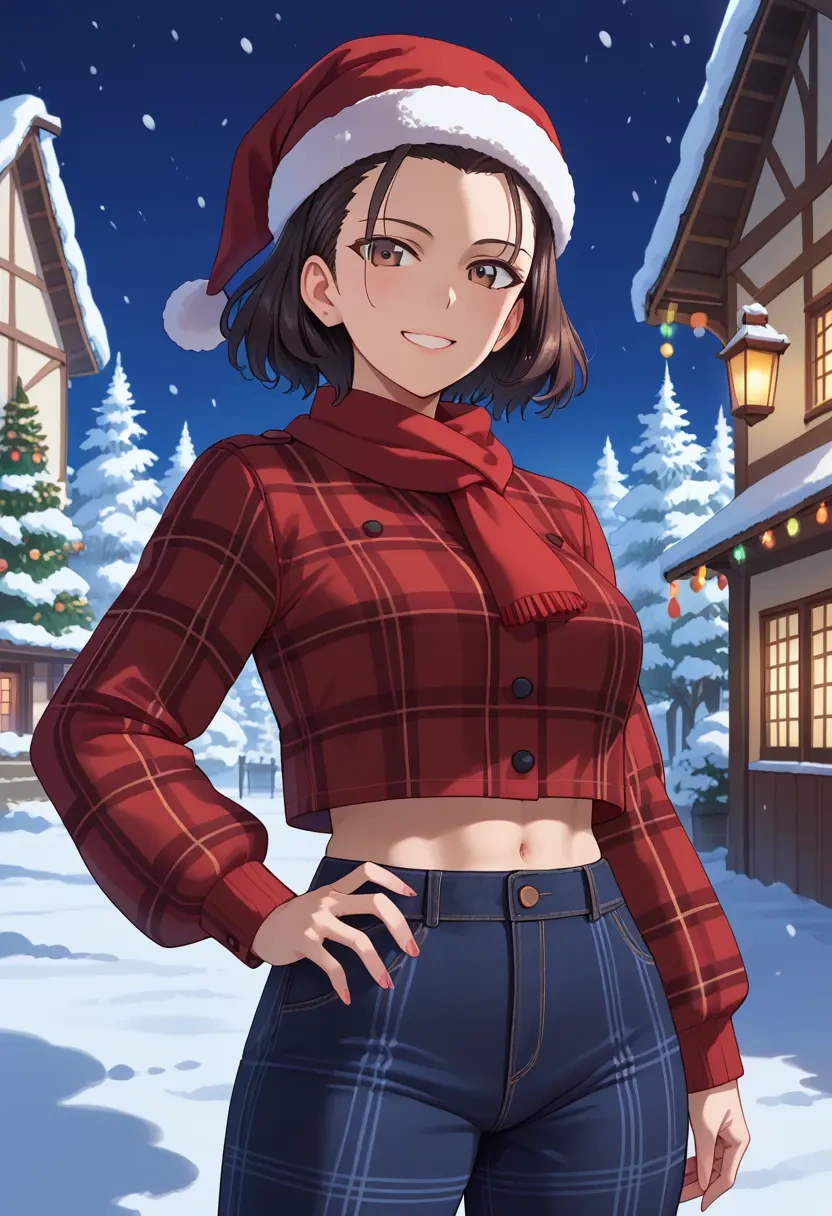 girls_und_panzer,kawashima_momo,Christmas,plaid trousers  - 