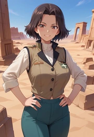 girls_und_panzer,kawashima_momo,vest,quilted,jogger pants  - AI generated anime art