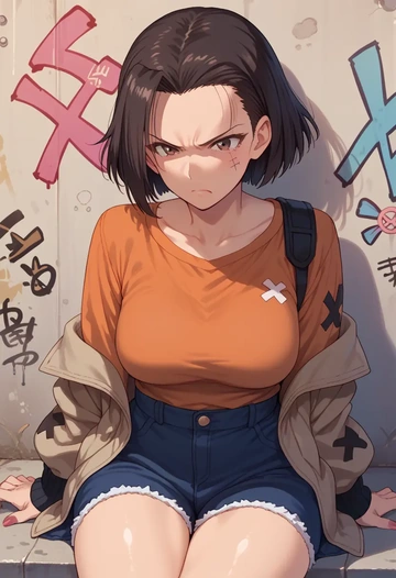 girls_und_panzer,kawashima_momo,patchwork graffiti top,dolphin shorts  - AI generated anime art