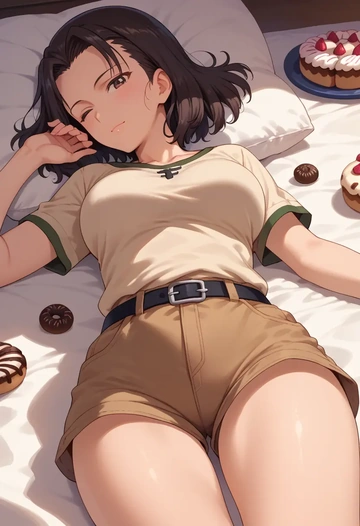 girls_und_panzer,kawashima_momo,jogger shorts,oversized tank  - AI generated anime art