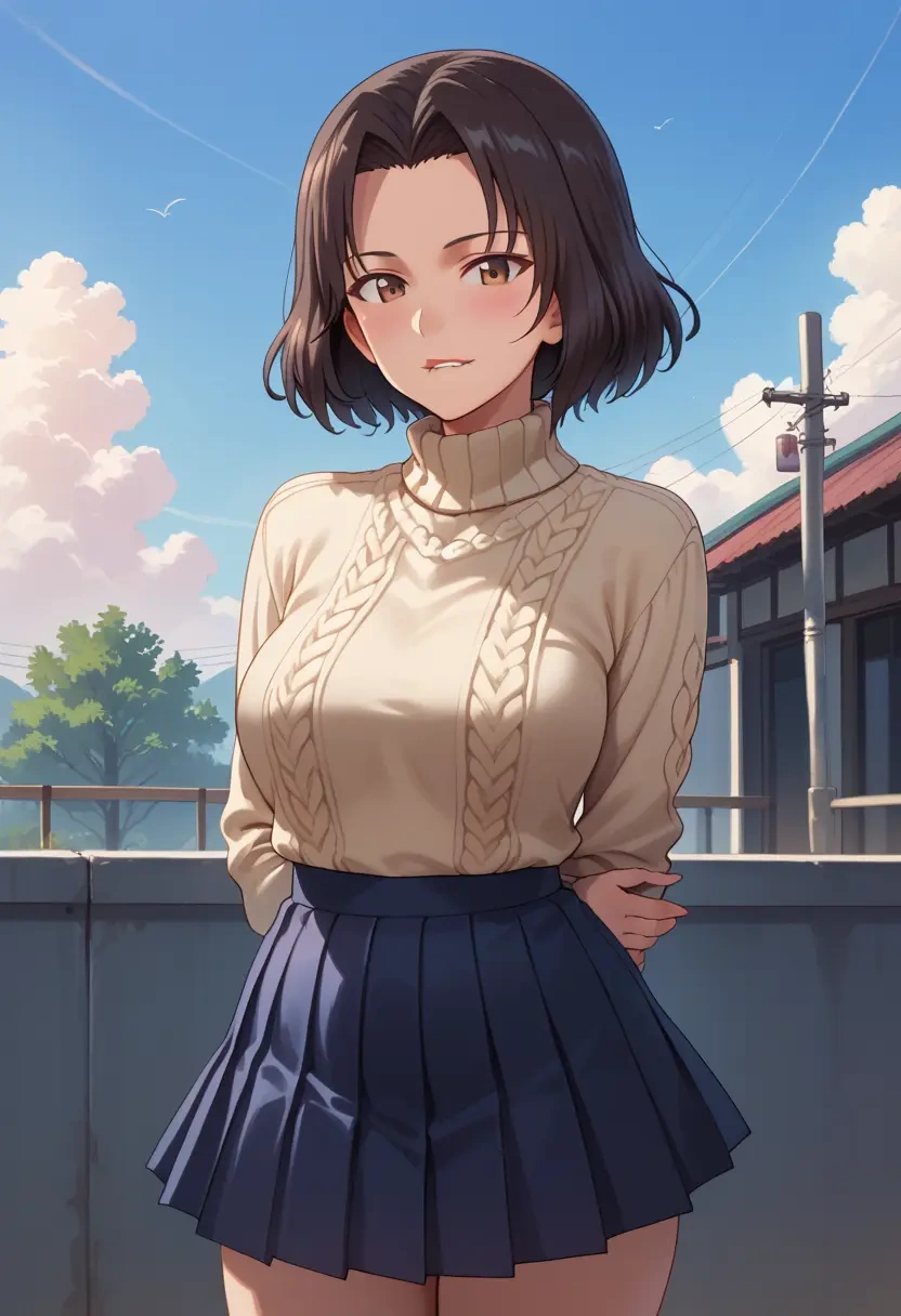 girls_und_panzer,kawashima_momo,sweater,cropped,pleated midi skirt  - 