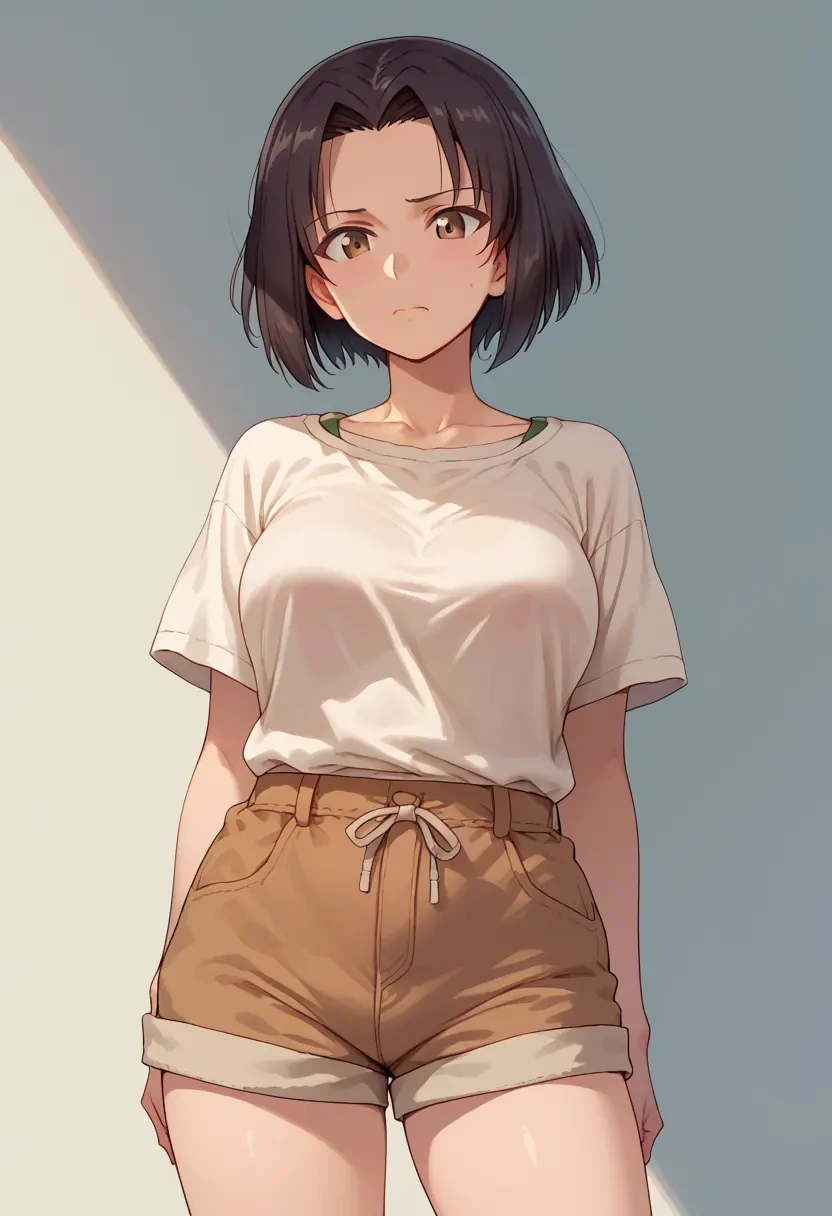 girls_und_panzer,kawashima_momo,graphic tee,shorts,sneakers  - 