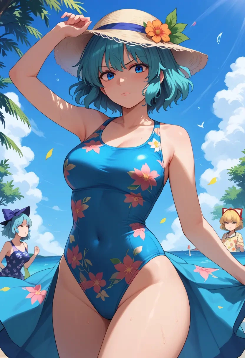 touhou,kawashiro_nitori,swimsuit,floral print  - 