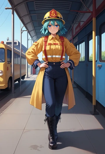 touhou,kawashiro_nitori,firefighter  - AI generated anime art