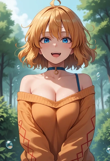 touhou,kawashiro_nitori,orange,sweater,choker  - AI generated anime art