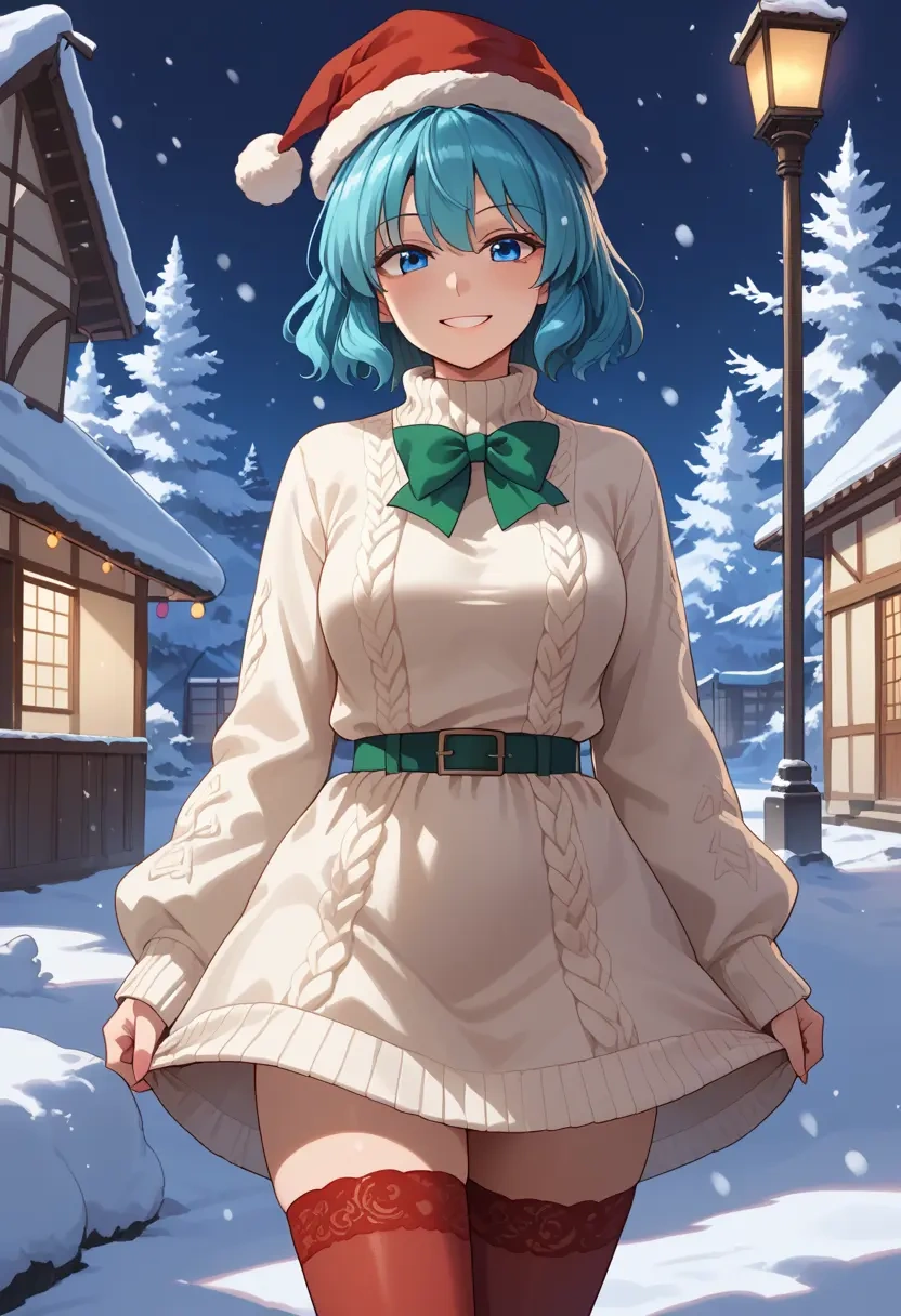 touhou,kawashiro_nitori,Christmas,sweater dress,stockings  - 