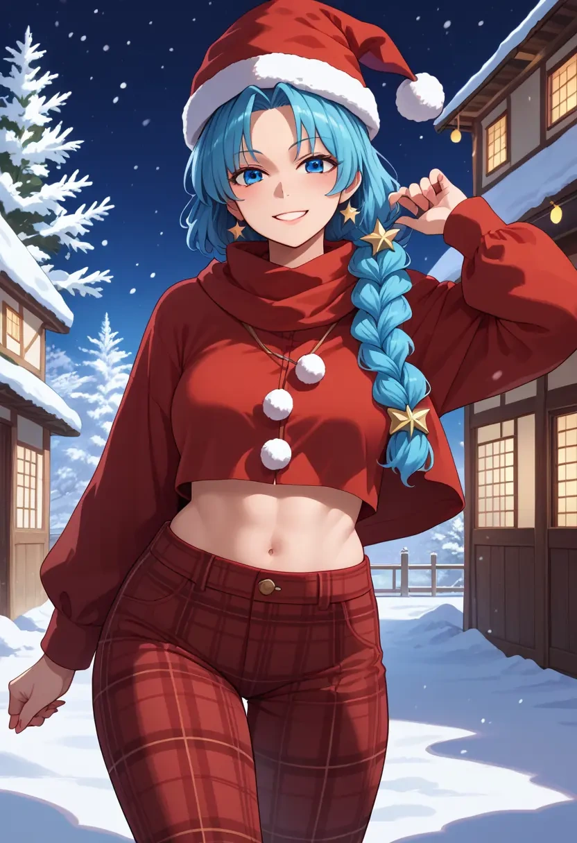 touhou,kawashiro_nitori,Christmas,plaid trousers  - 