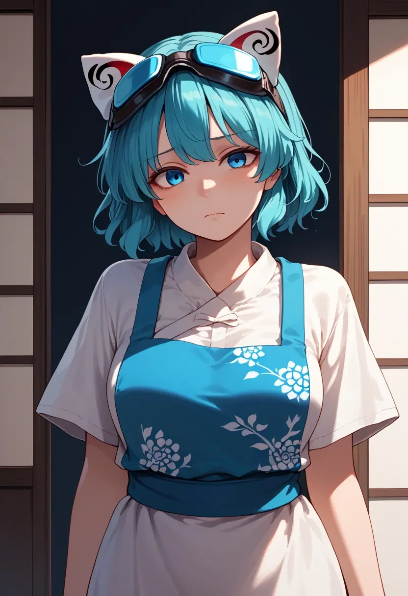 touhou,kawashiro_nitori,calligraphy print shirt,dolphin shorts  - 