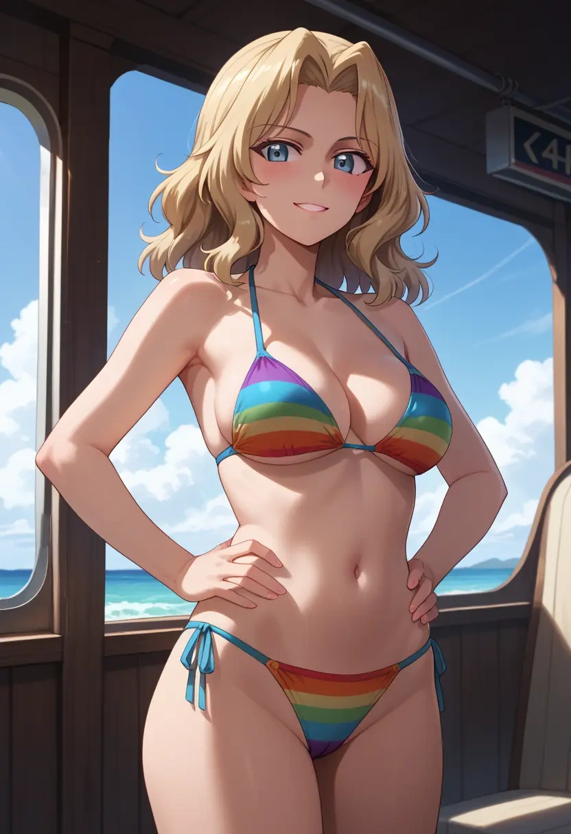 girls_und_panzer,kay_(girls_und_panzer),bikini,rainbow-colored,sexy  - 