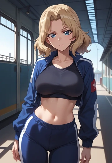 girls_und_panzer,kay_(girls_und_panzer),athletic,track suit  - AI generated anime art