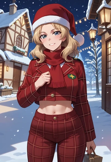 girls_und_panzer,kay_(girls_und_panzer),Christmas,plaid trousers  - AI generated anime art