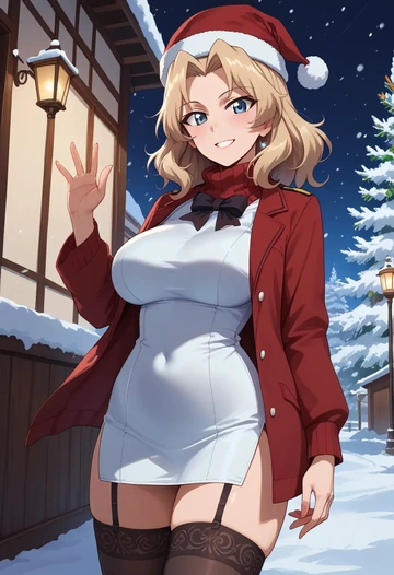 girls_und_panzer,kay_(girls_und_panzer),sweater,stockings,Thigh garters  - AI generated anime art