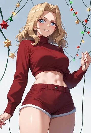 girls_und_panzer,kay_(girls_und_panzer),Christmas,red velvet shorts  - AI generated anime art