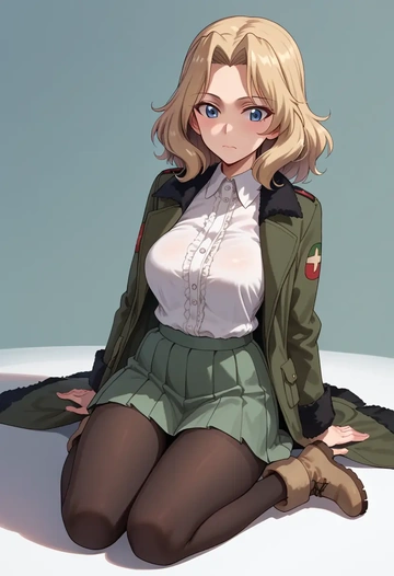 girls_und_panzer,kay_(girls_und_panzer),winter,student uniform,duffle coat  - AI generated anime art