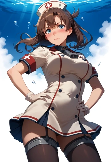 kantai_collection,kazagumo_(kancolle),nurse pantyhose,mini skirt, sexy  - AI generated anime art