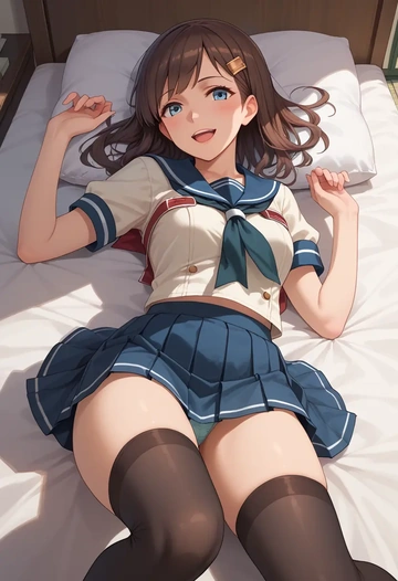 kantai_collection,kazagumo_(kancolle),jk uniform, stockings  - AI generated anime art