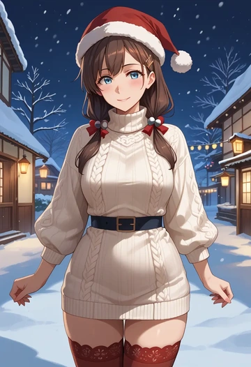 kantai_collection,kazagumo_(kancolle),Christmas,sweater dress,stockings  - AI generated anime art