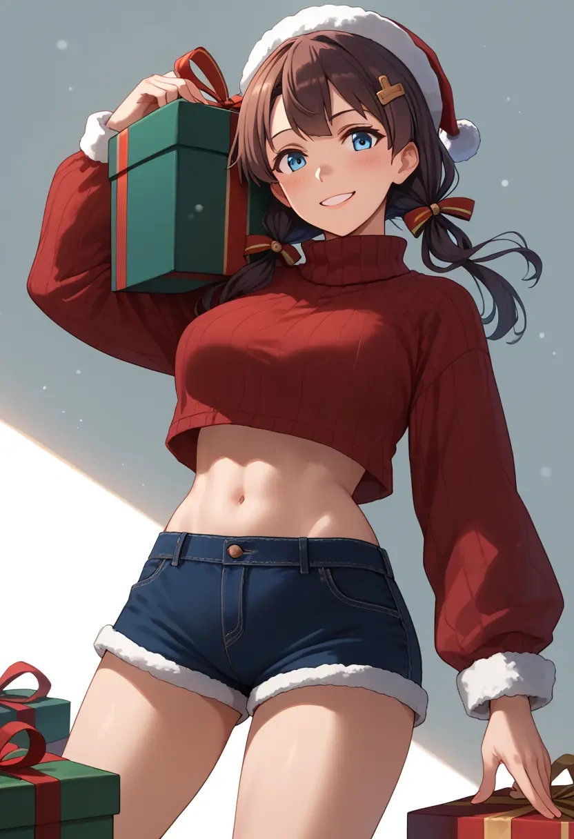 kantai_collection,kazagumo_(kancolle),Christmas,red velvet shorts,turtleneck sweater  - 