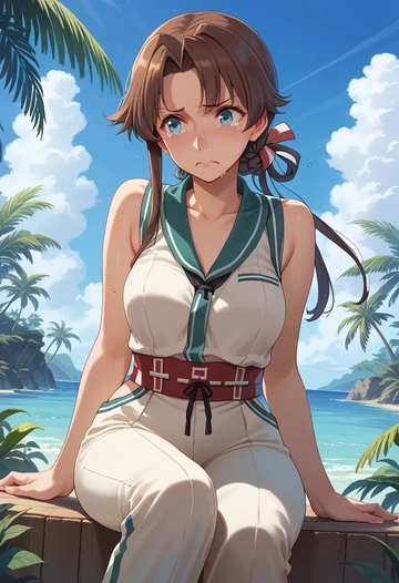 kantai_collection,kazagumo_(kancolle),jumpsuit,sleeveless,flare pants  - AI generated anime art