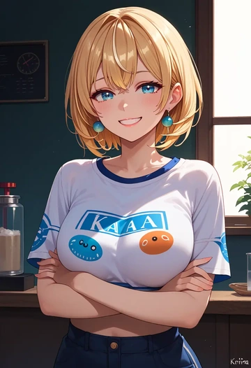 hololive,kazama_iroha_(1st_costume),crop top,athletic shorts  - AI generated anime art