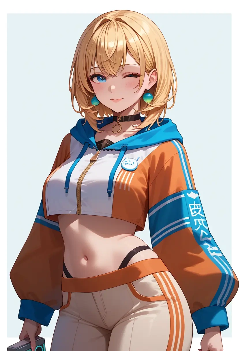 hololive,kazama_iroha_(1st_costume),crop hoodie,shorts  - 