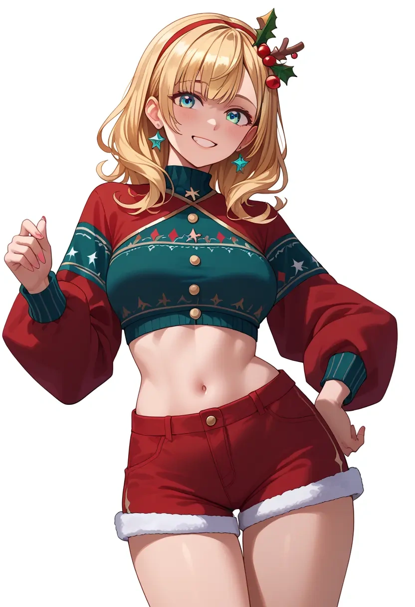 hololive,kazama_iroha,Christmas,red velvet shorts  - 