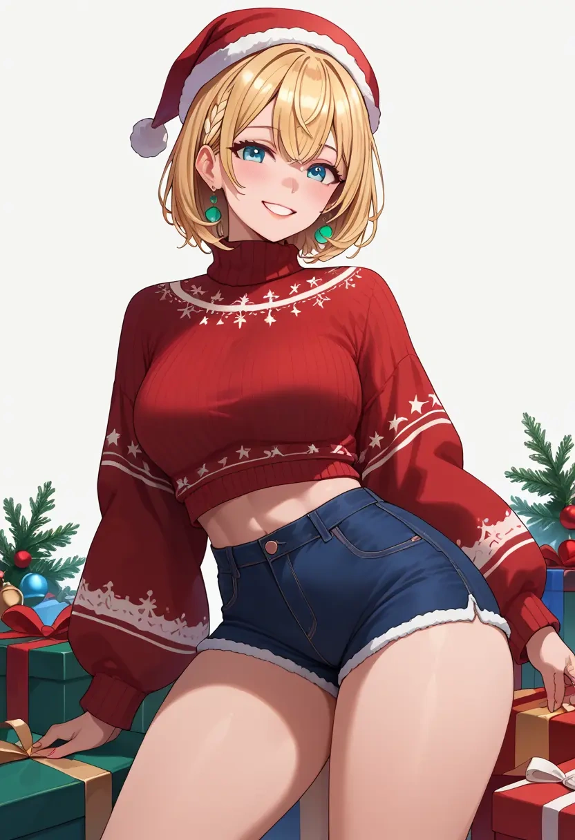 hololive,kazama_iroha,Christmas,red velvet shorts,turtleneck sweater  - 