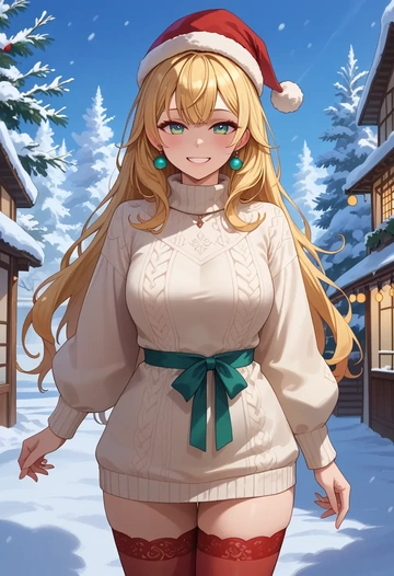 hololive,kazama_iroha,Christmas,sweater dress,stockings  - AI generated anime art