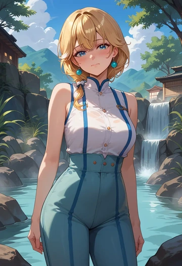 hololive,kazama_iroha,jumpsuit,sleeveless,flare pants  - AI generated anime art