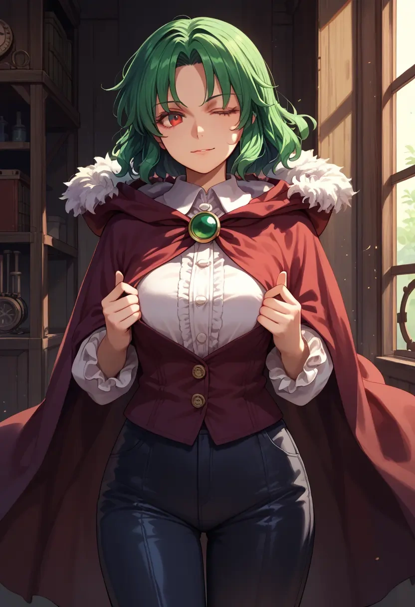 touhou,kazami_yuuka,cape,hooded,leather pants  - 