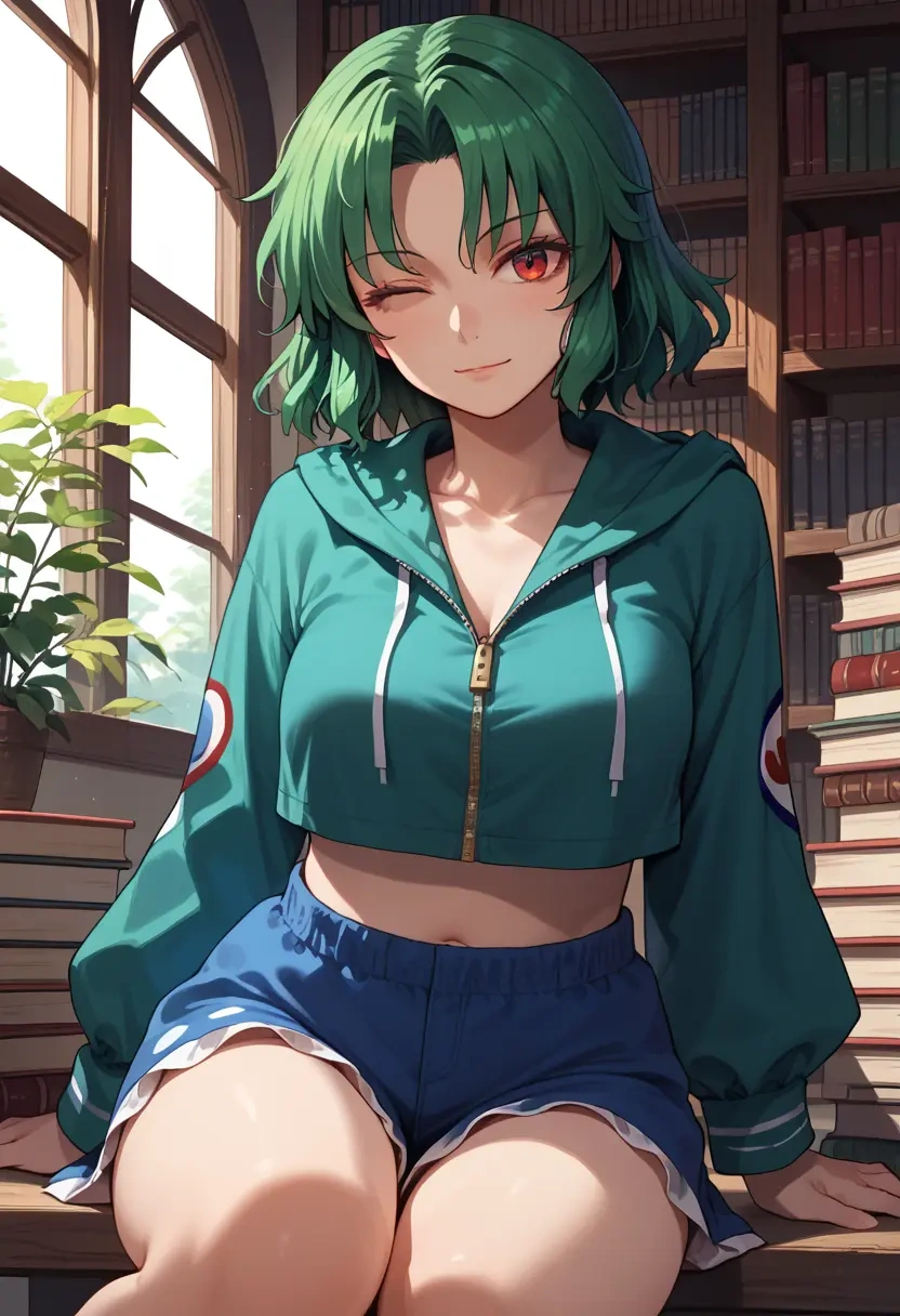 touhou,kazami_yuuka,crop hoodie,shorts  - 