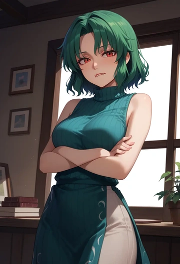 touhou,kazami_yuuka,turtleneck,knit,maxi skirt  - AI generated anime art