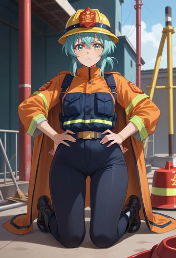 senki_zesshou_symphogear,kazanari_tsubasa,firefighter  - AI generated anime art