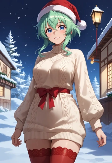 senki_zesshou_symphogear,kazanari_tsubasa,Christmas,sweater dress,stockings  - AI generated anime art