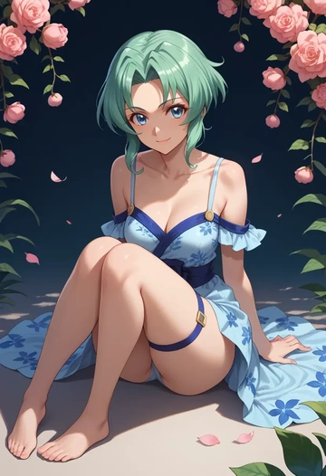 senki_zesshou_symphogear,kazanari_tsubasa,silk slip dress,floral prints  - AI generated anime art