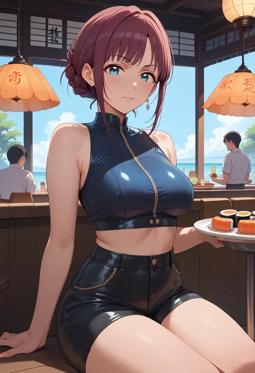 idolmaster,kazano_hiori,leather,shorts,crop top  - 