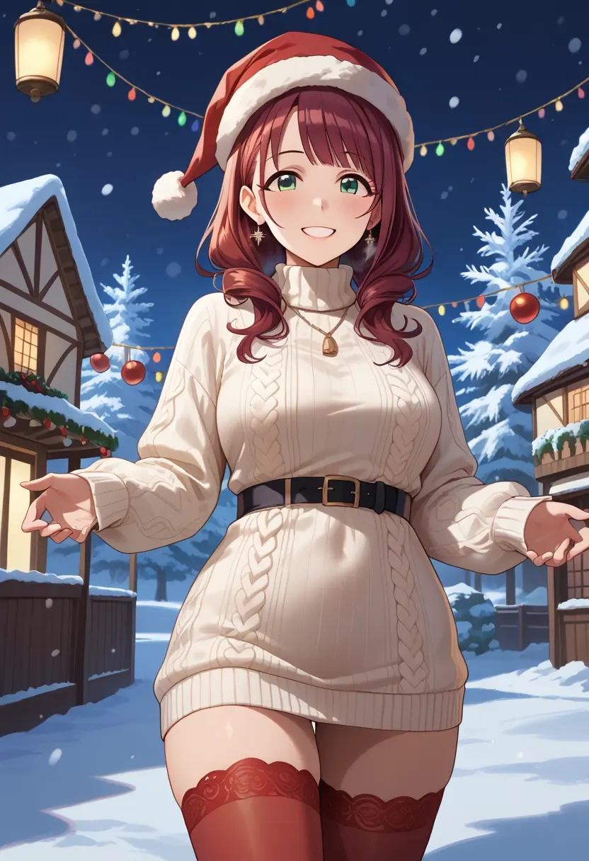 idolmaster,kazano_hiori,Christmas,sweater dress,stockings  - 