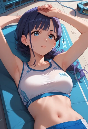 idolmaster,kazano_hiori,sports crop,high-waisted shorts  - AI generated anime art