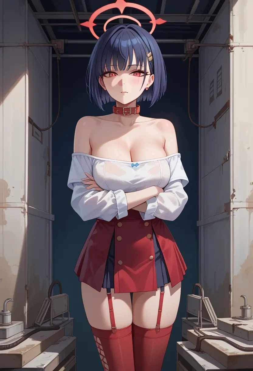 blue_archive,kazusa_(blue_archive),collar,oversized,Thigh garters  - 