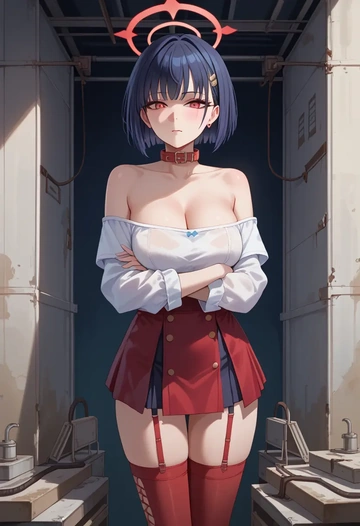 blue_archive,kazusa_(blue_archive),collar,oversized,Thigh garters  - AI generated anime art