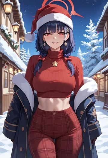 blue_archive,kazusa_(blue_archive),Christmas,plaid trousers  - AI generated anime art