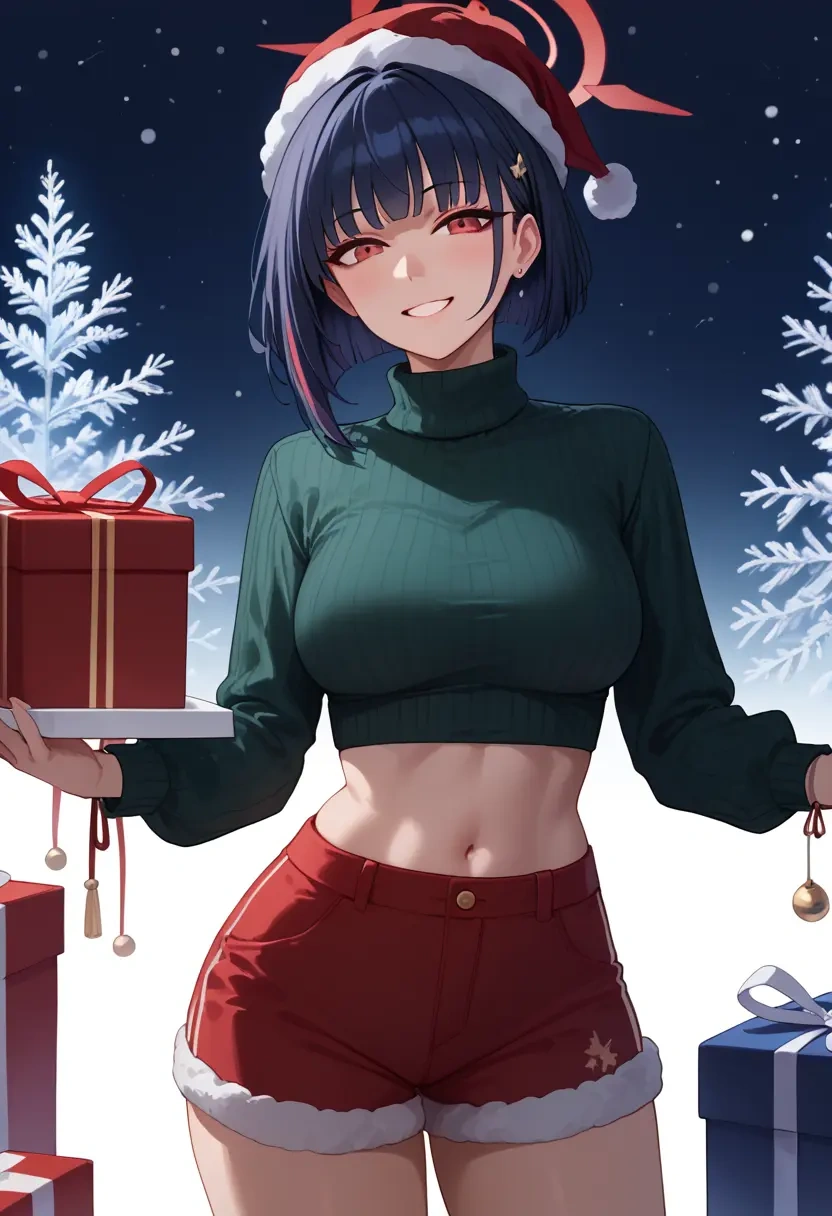 blue_archive,kazusa_(blue_archive),Christmas,red velvet shorts,turtleneck sweater  - 