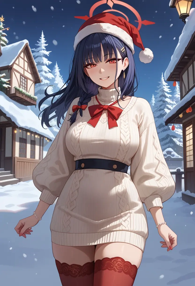 blue_archive,kazusa_(blue_archive),Christmas,sweater dress,stockings  - 