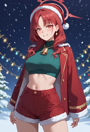 blue_archive,kazusa_(blue_archive),Christmas,red velvet shorts  - AI generated anime art