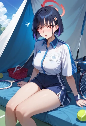 blue_archive,kazusa_(blue_archive),tennis polo,skort  - AI generated anime art